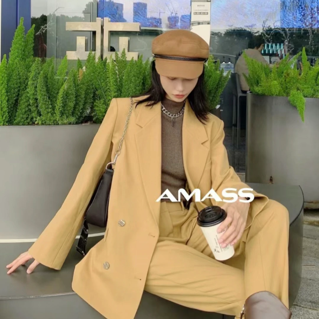 AMASS/阿玛施时尚气质休闲韩版宽肩排扣纯色小众男友西装 5400568