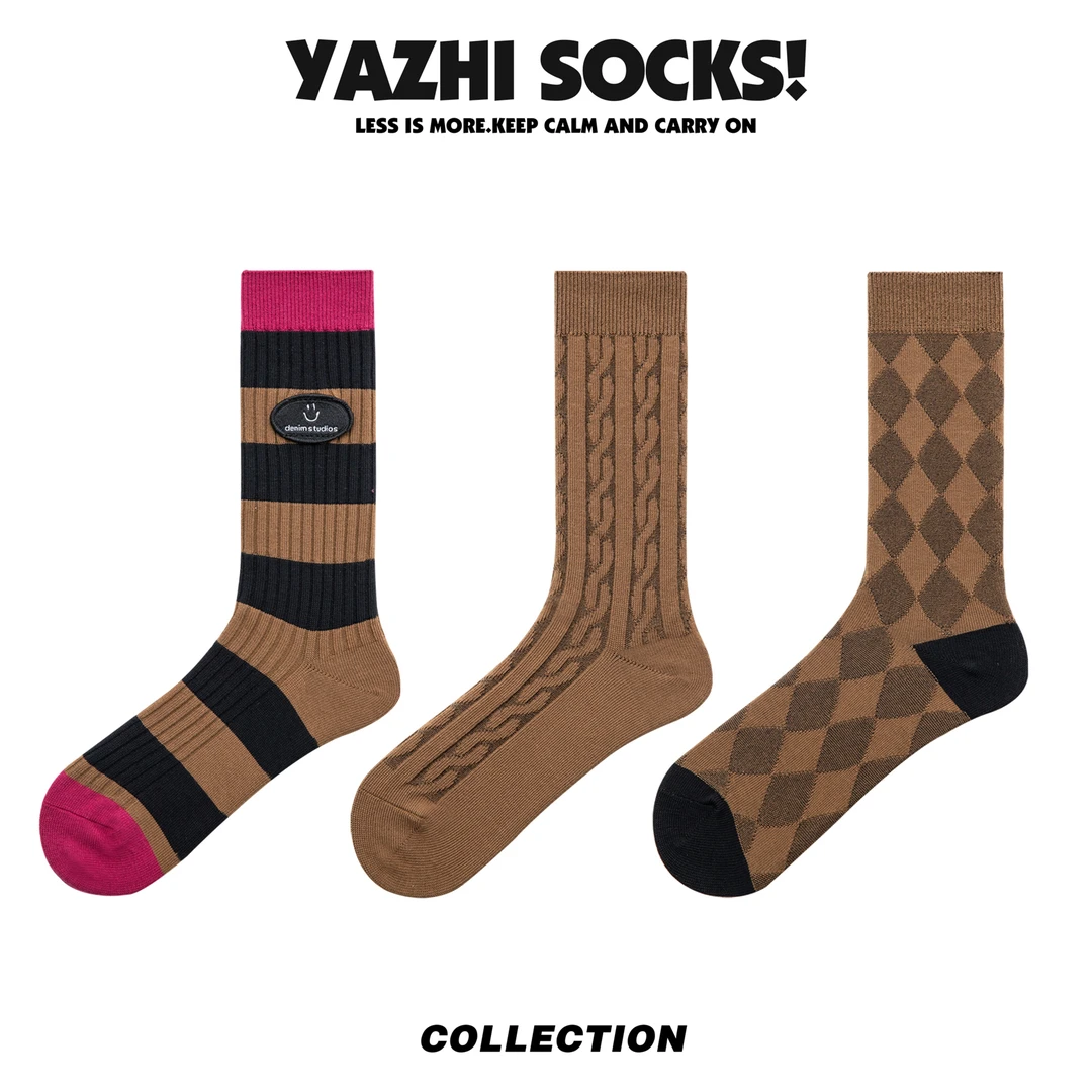 【阿男ANAN专享】三双装秋冬咖色系装女袜美拉德中筒棉袜女风格女袜