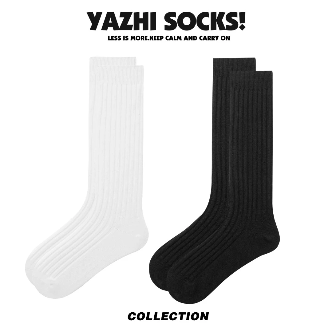 YAZHI  黑色小腿袜白色袜子女袜高筒JK纯色长筒袜小腿袜