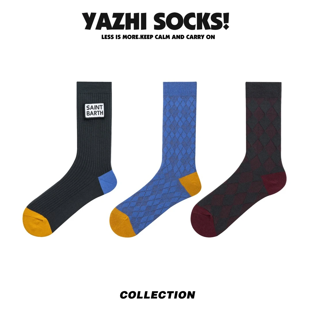 YAZHI 春秋新款袜子韩国小众针织标签饰品袜女中筒袜潮袜街头