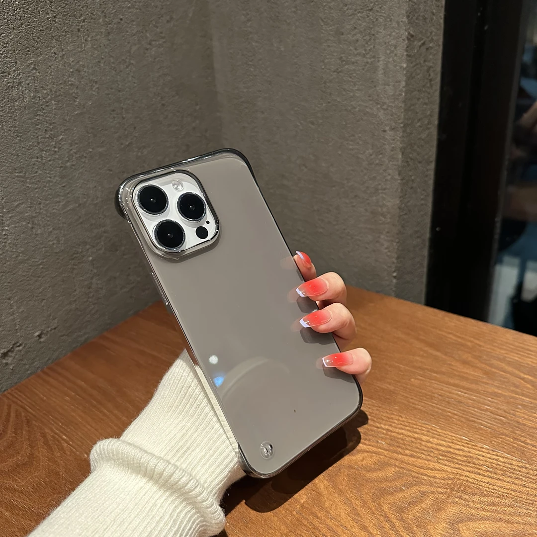 高级感苹果15promax手机壳iphone14plus透明无边框13pro半包防摔x