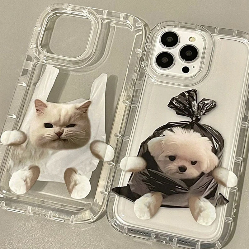 爆款苹果13promax手机可爱塑料袋小狗壳iPhone13透明12情侣11/14