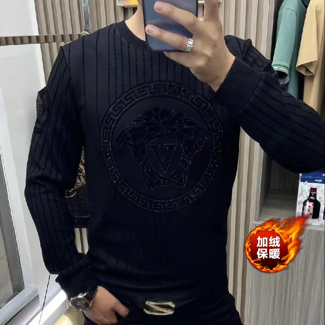 3321秋季新款男士欧货圆领商务休闲长袖修身时尚几何图案长袖上衣