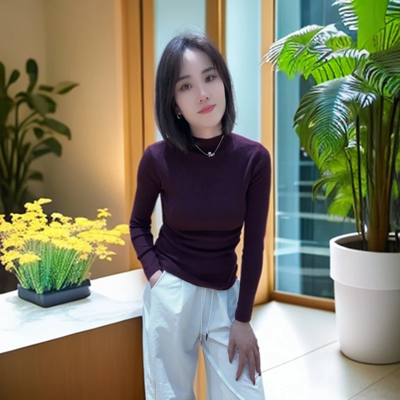 经典百搭修身气质半高领打底衫0007