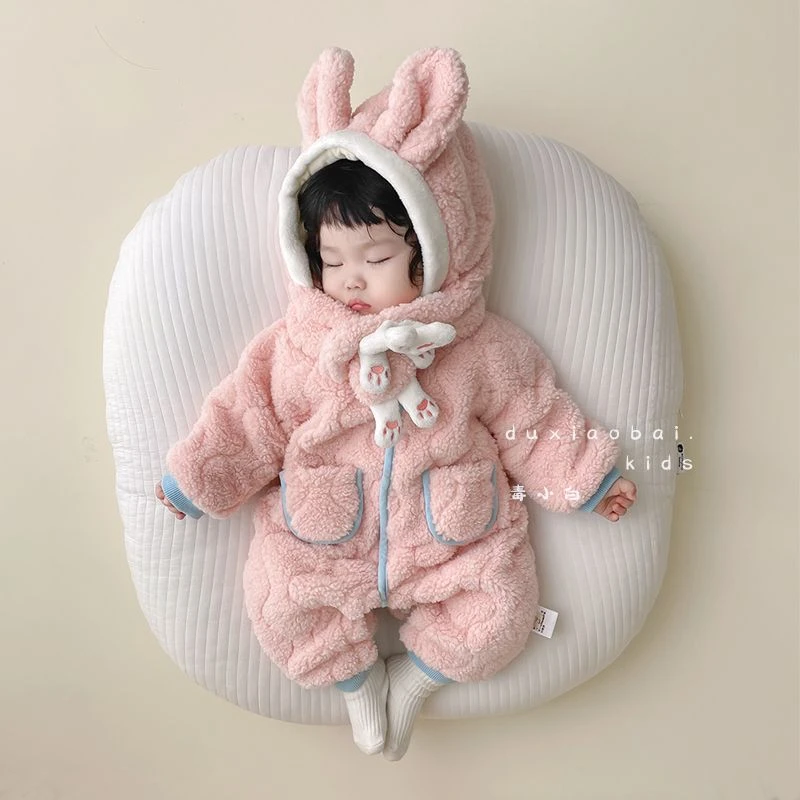 巴拉拉吧婴儿衣服冬装夹棉连体衣宝宝超萌加绒保暖哈衣冬季外出抱