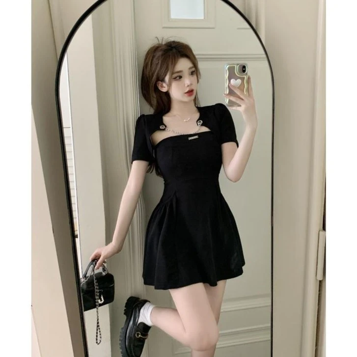 大码胖mm法式轻熟御姐显瘦抹胸连衣裙外搭短袖方领开衫夏天两件套