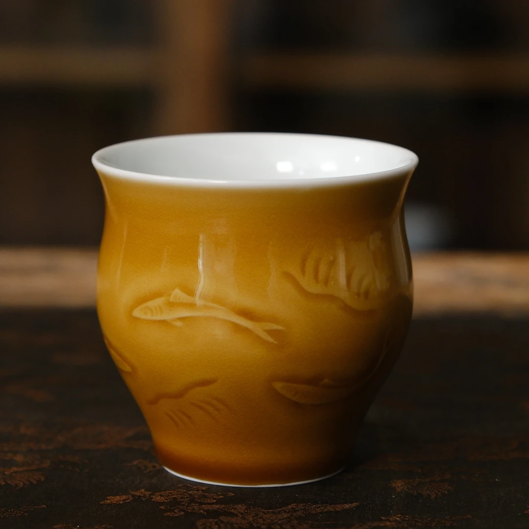 草木茶社 景德镇七味全手工大鱼手握杯 主人杯品茗杯茶杯