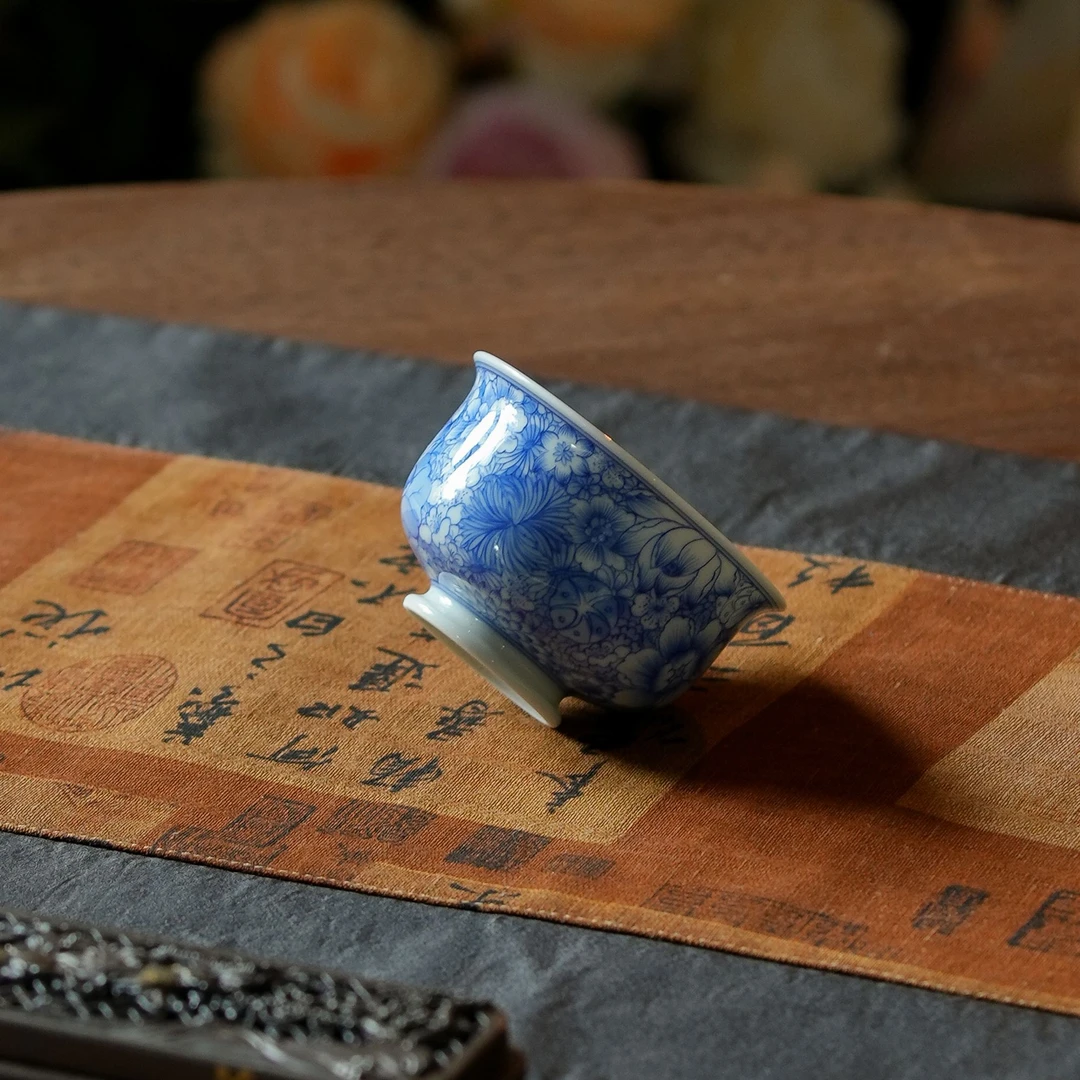 草木茶社 景德镇月造万花炉式杯 纯手工手绘主人杯