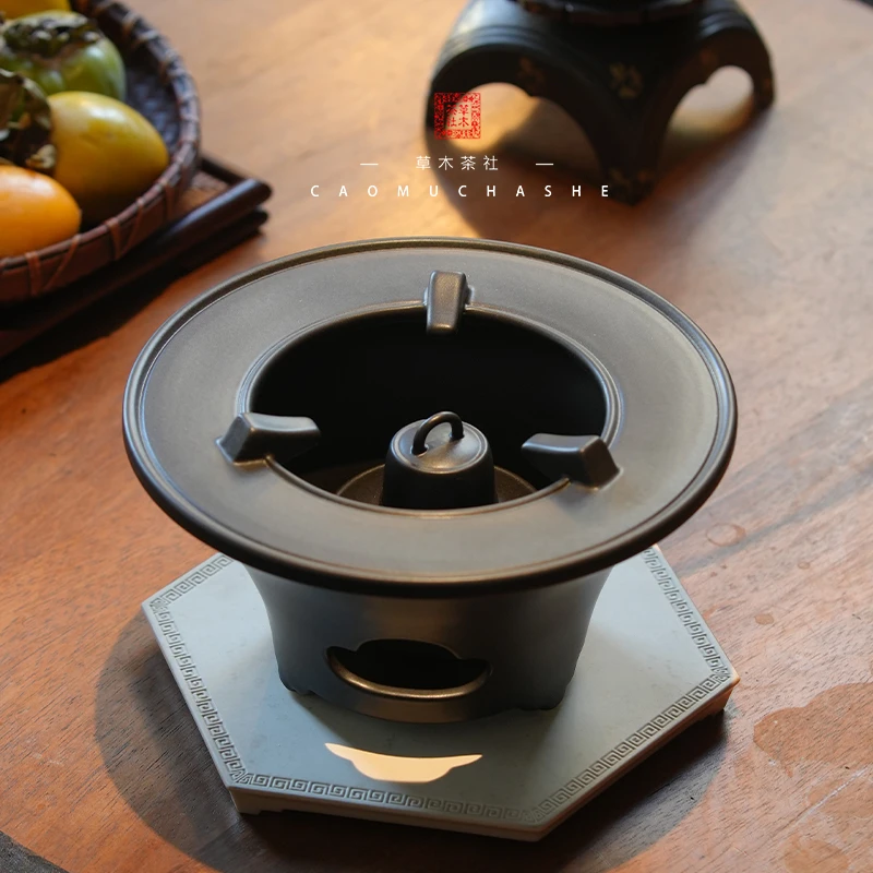 草木茶社 景德镇天野云宣酒精炉 陶瓷煮茶炉 黑色 （不含炉垫）