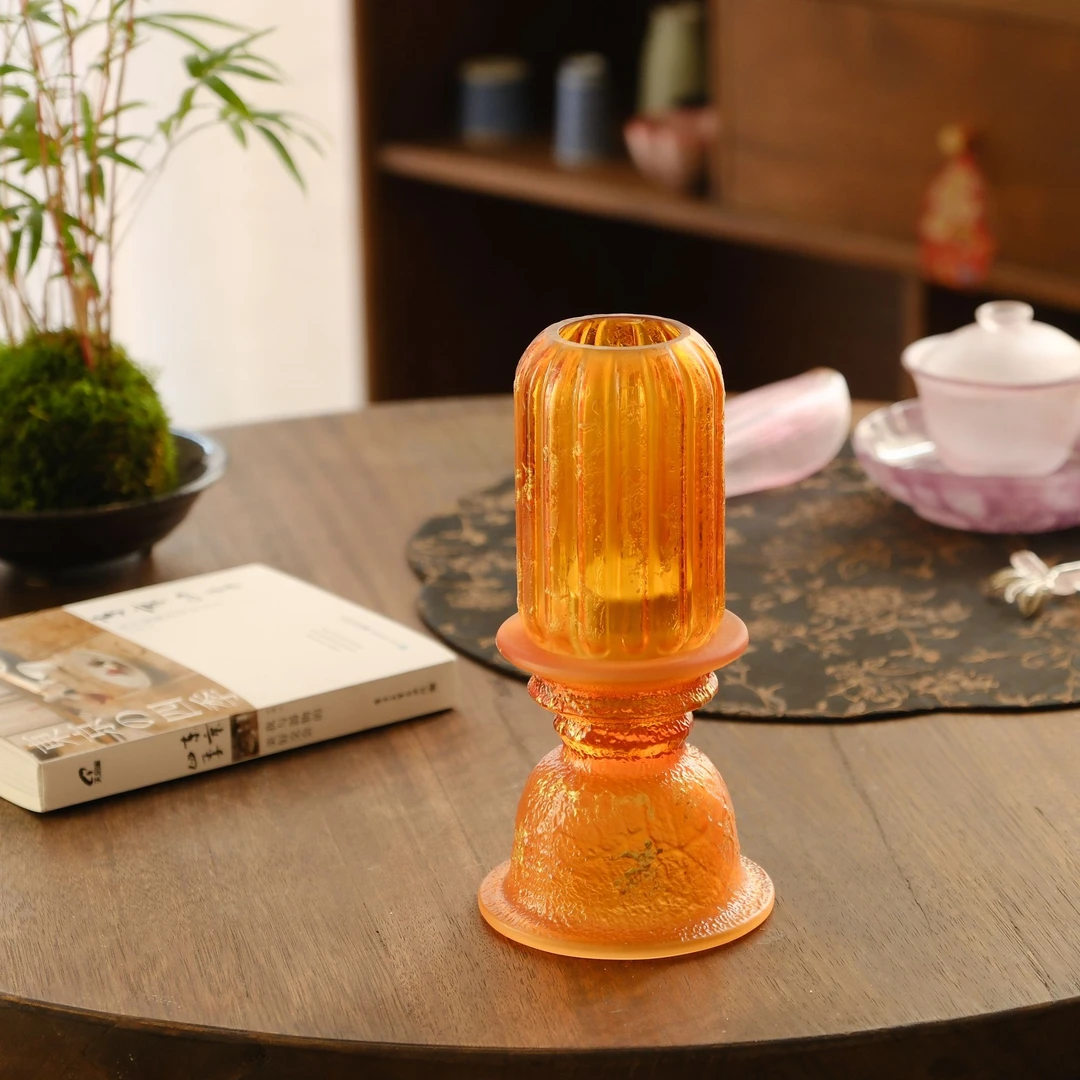 草木茶社 心缘堂琉璃烛台 皓月当空琉璃灯 复古文艺氛围感摆件