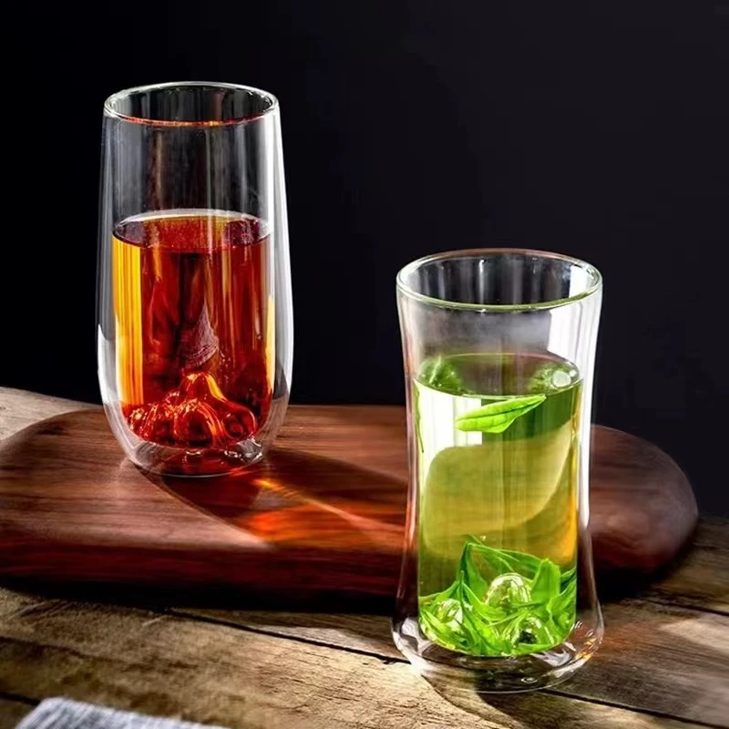 双层玻璃茶杯观山杯日式雪山杯大号保温耐热加厚泡茶杯主人杯水杯