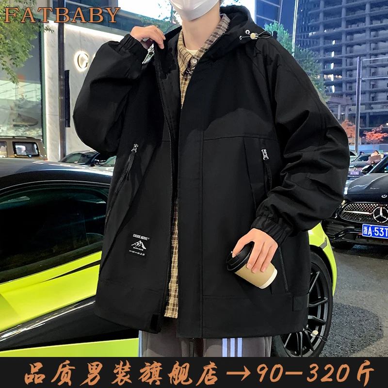 春秋季大码男士户外防水防风冲锋衣连帽夹克宽松潮流百搭休闲外套