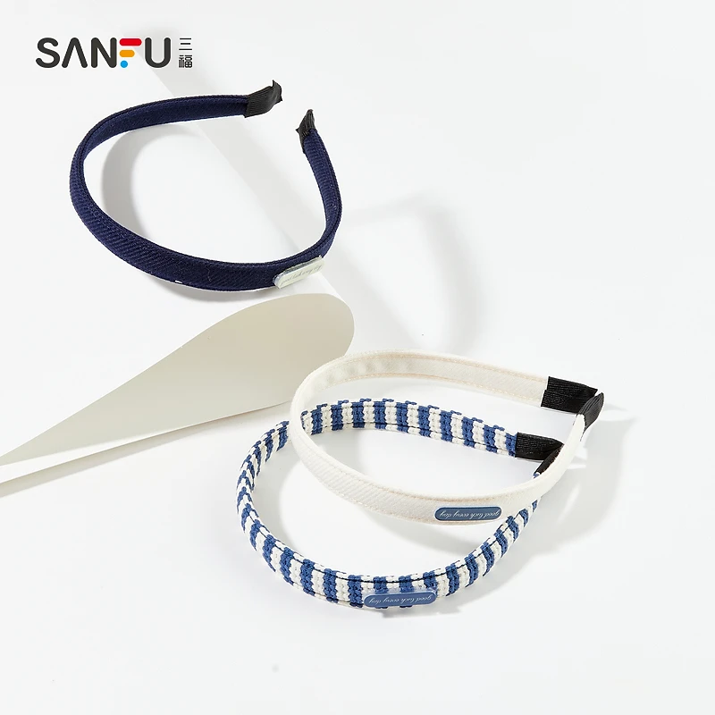 三福少女心藏青细版贴片头箍单个 甜美时尚发饰配饰发箍838009