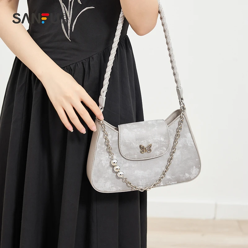 三福腋下包夏季冷萃新中式晕染手提双肩带蝴蝶结女包485135