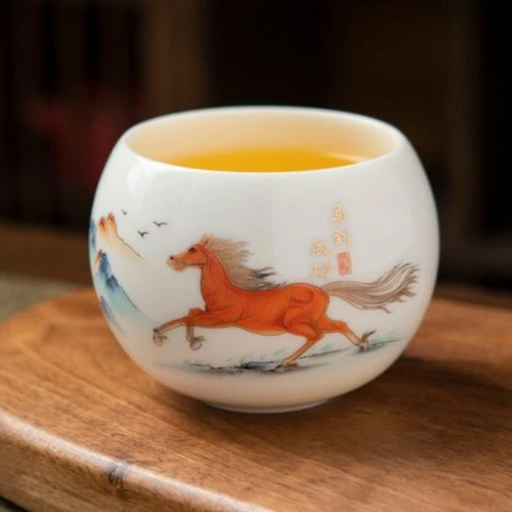马到成功主人杯单个茶杯茶具高端单杯陶瓷功夫品茗杯喝茶器具男士
