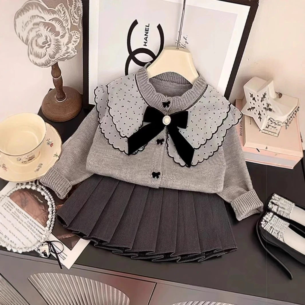 女童套装春秋款2024新款洋气儿童装秋装毛衣时髦女孩学院风两件套