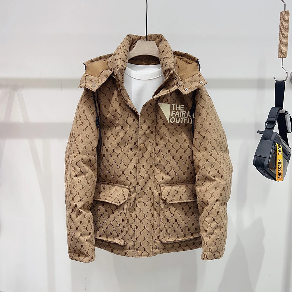 【彤彤家】新国标90白鸭绒加绒印花加厚羽绒服男士时尚休闲百搭3160