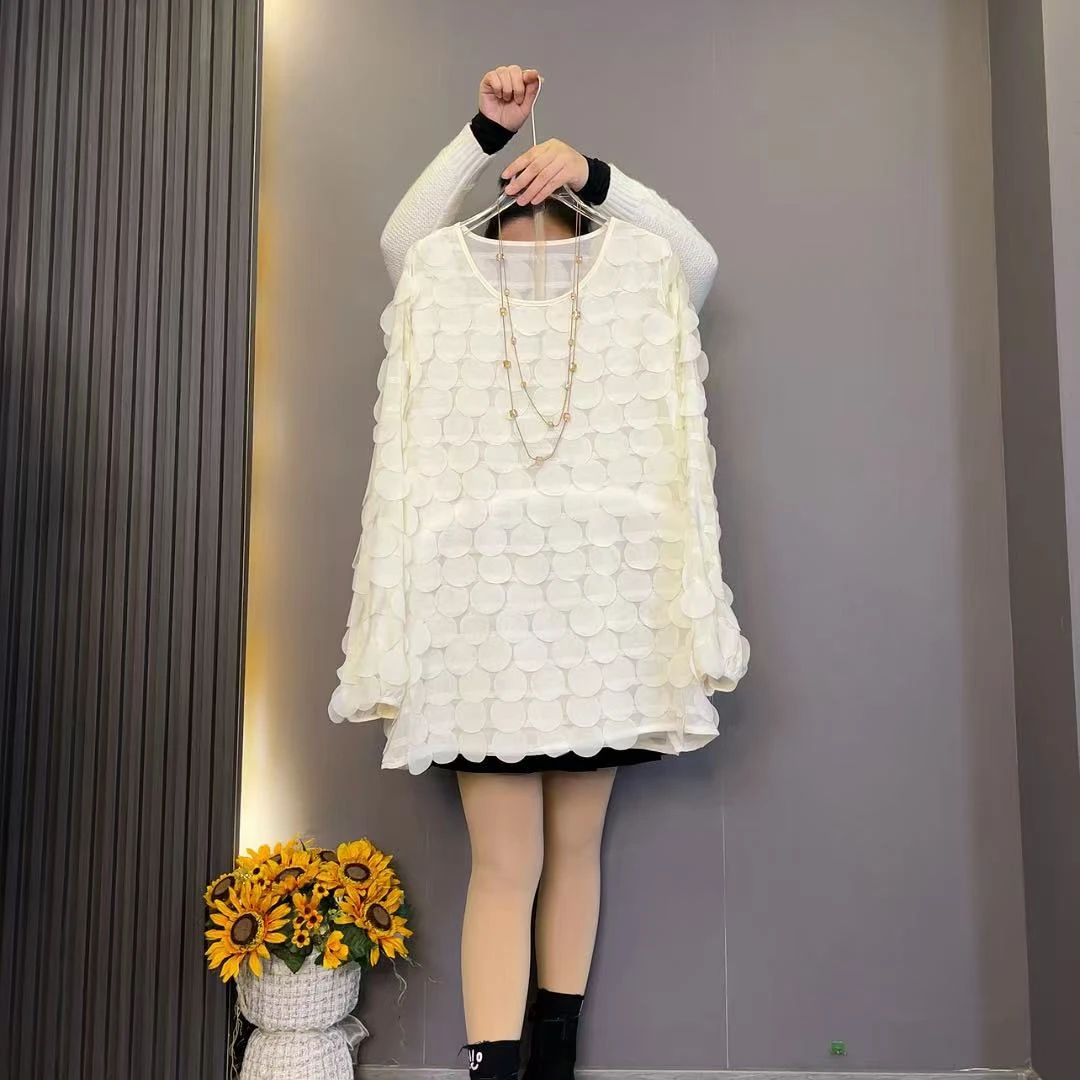 5639-1秋冬欧货花瓣设计感大码长袖T恤宽松（衣长75）