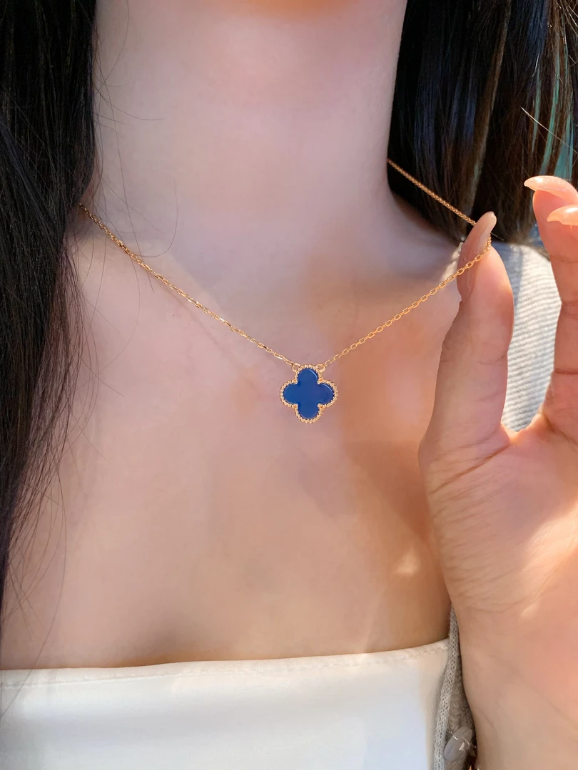 链子925银锆石 克莱因蓝经典花瓣花朵老钱风轻奢经典款项链