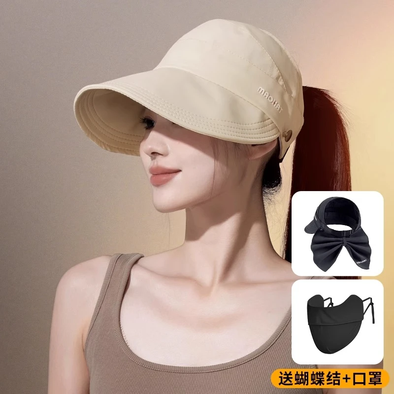 2025新款防晒帽女空顶高马尾鸭舌渔夫帽户外遮阳防紫外线太阳帽子