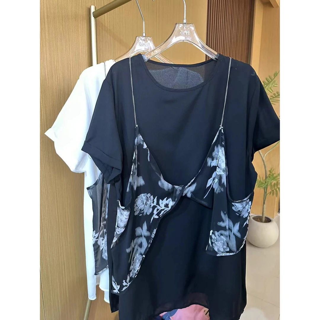 3417#新款链条设计假两件打底衫