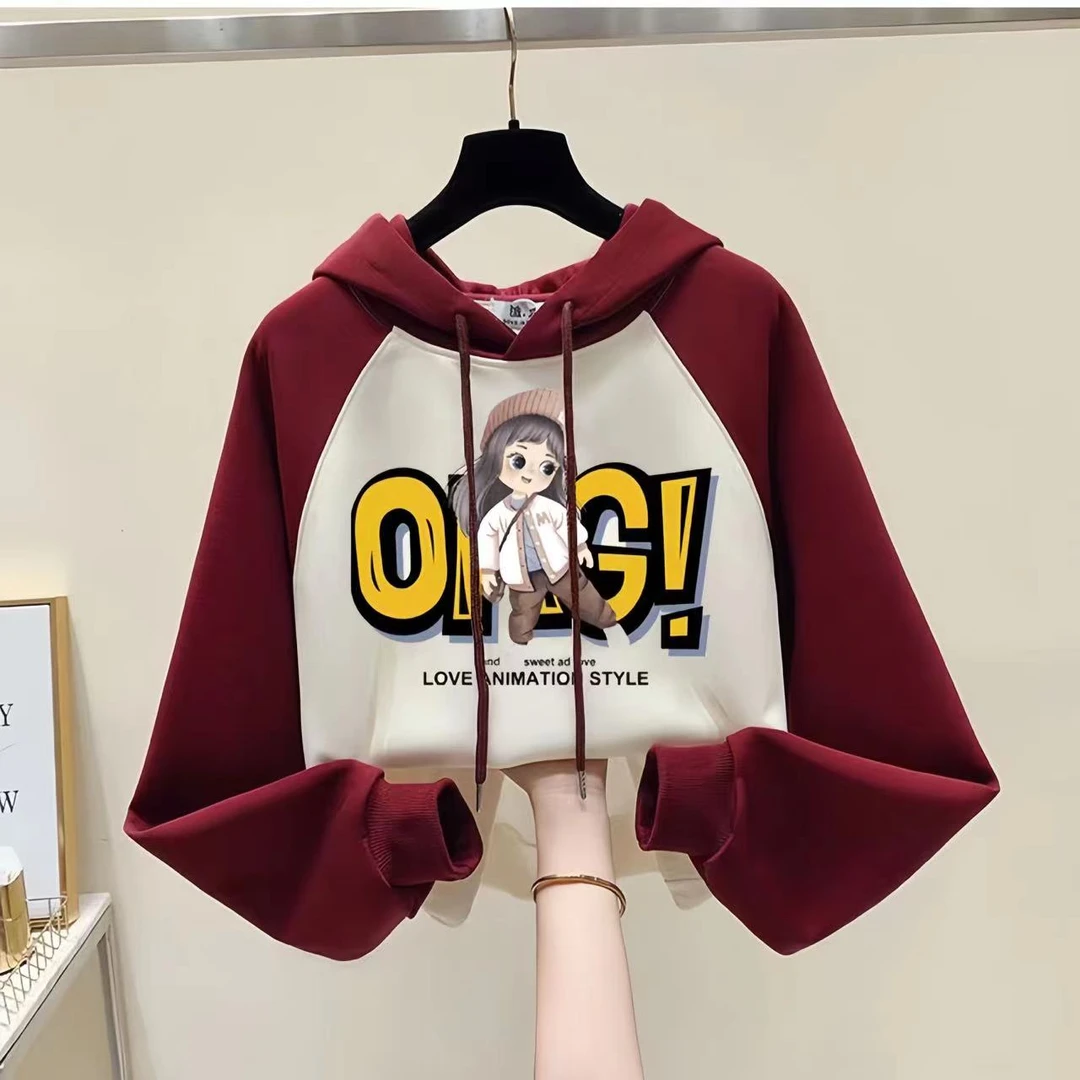 女童春秋拼色连帽卫衣2025新款中大童炸街儿童卡通洋气时髦上衣潮