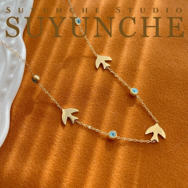 钛钢项链 Suyunche1090时尚新款燕子蓝眼秀气精致项链