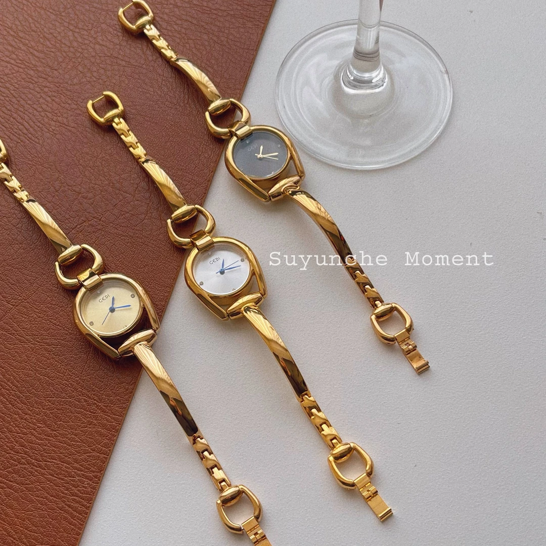 【S&Moment】小众复古ins时尚手镯款气质腕表百搭石英个性女士手表