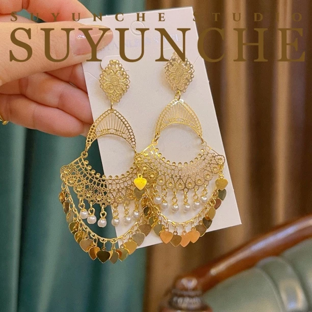 铜合金耳饰 Suyunche817复古民族风古典流苏耳环两色可选