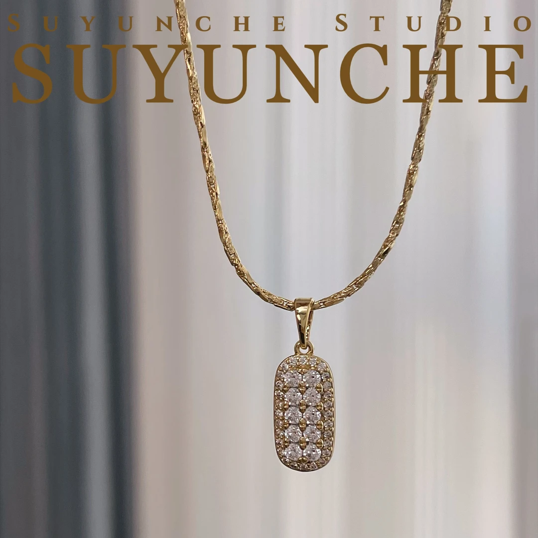 铜合金项链 Suyunche2195浅金色时尚别致高级感方牌项链