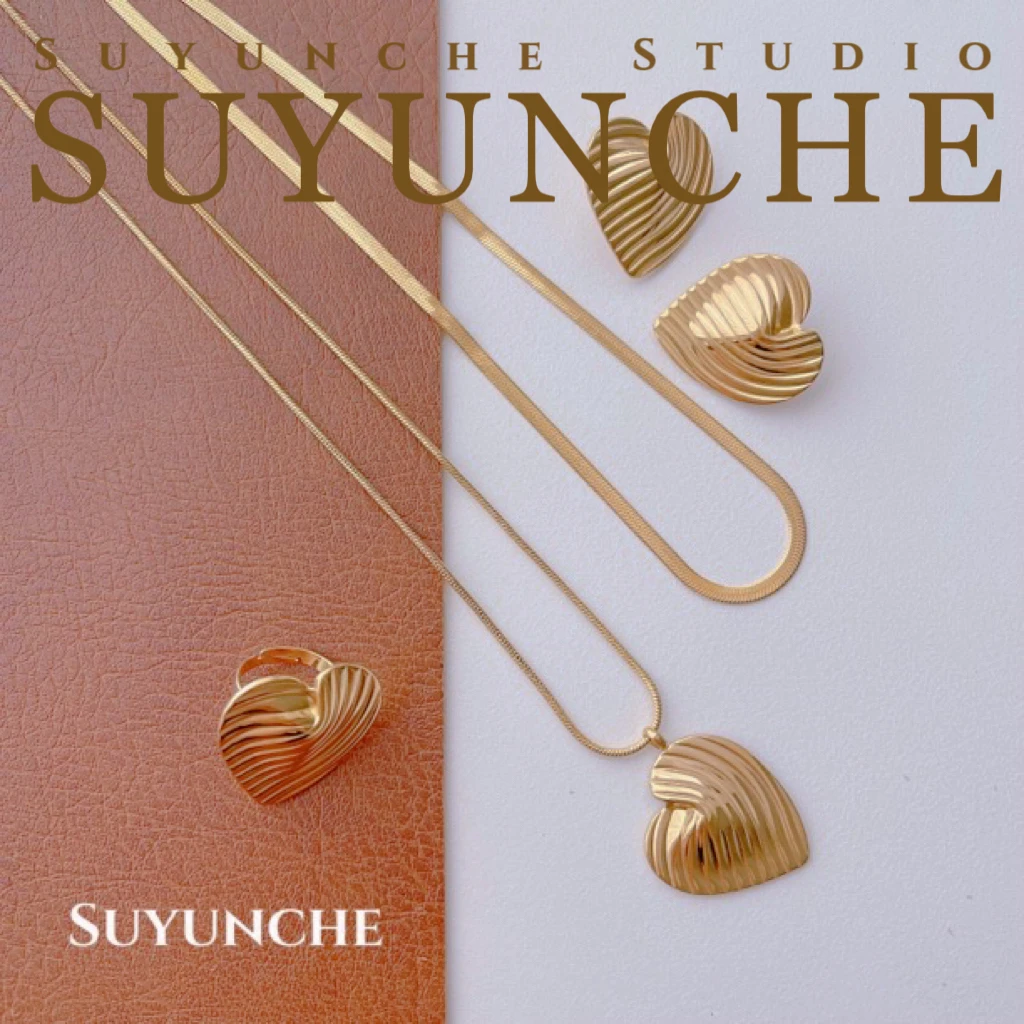 钛钢项链 Suyunche459金属质感桃心纹路款三件套