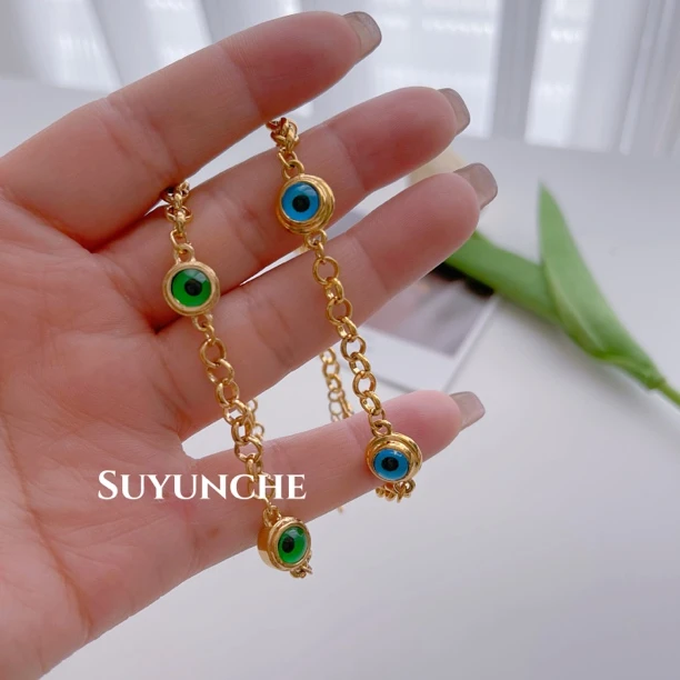 钛钢手链 Suyunche418时尚隔位新款蓝绿两色手链