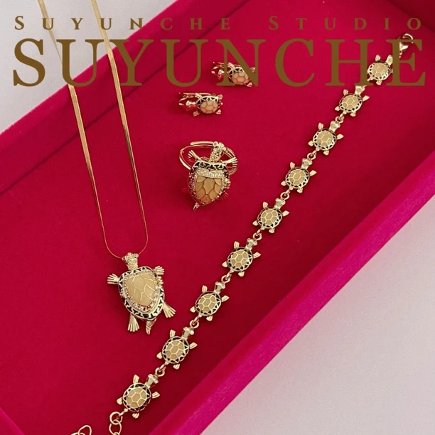 铜合金项链 Suyunche2127时尚长寿龟浅金色别致四件套