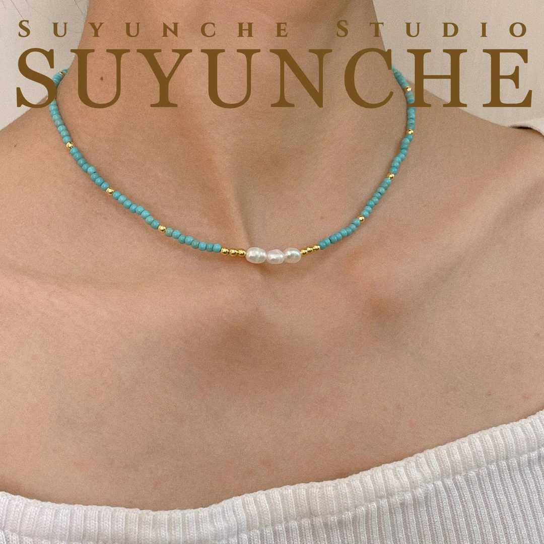 非金属树脂项链 Suyunche1029手工新款气质小众复古三件套绿色