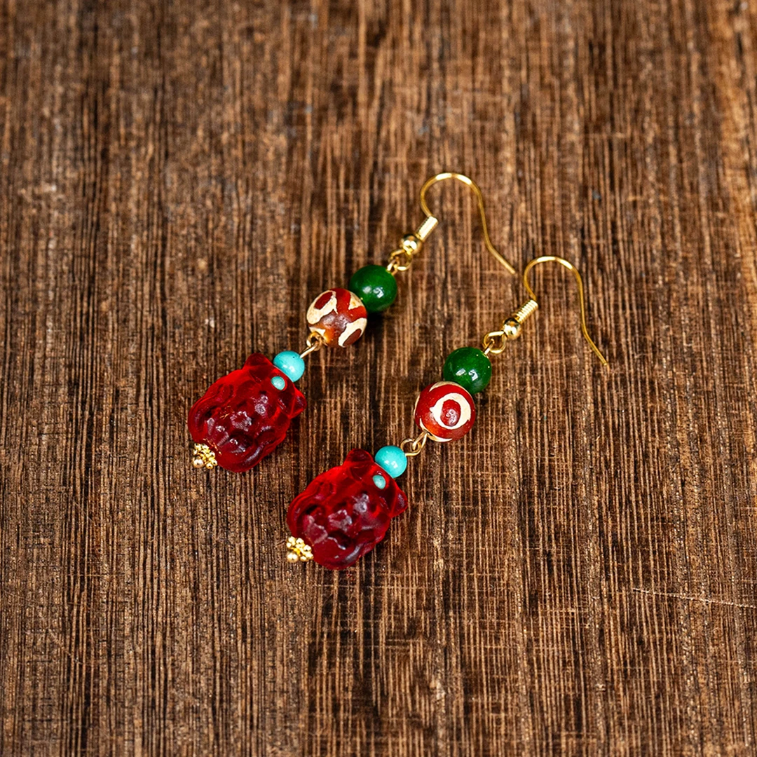 非金属皮质耳饰 【静文】（多样性发货）凤九耳钩/对FL-917