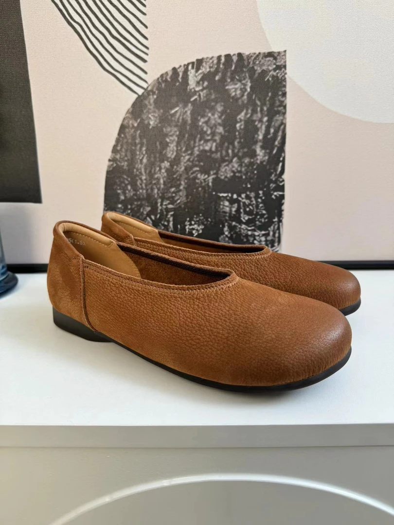 【荟瀛优选】24新款舒适时尚百搭真皮复古软底圆头浅口奶奶鞋1688