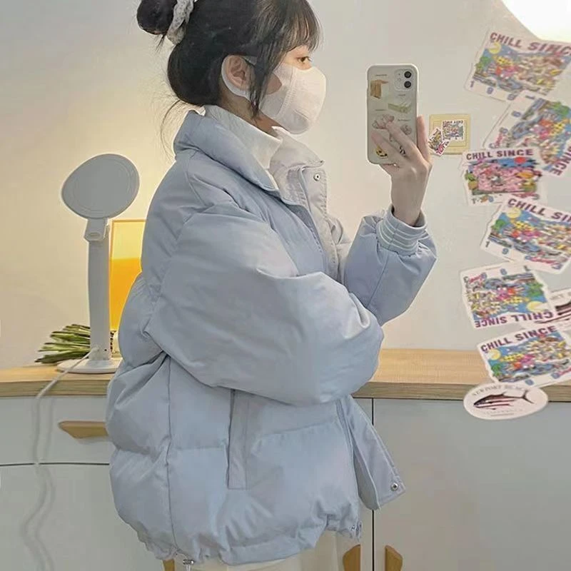 新款2023羽绒服蓝色服女短款羽绒新款韩版宽松袄冬季加厚保暖外套