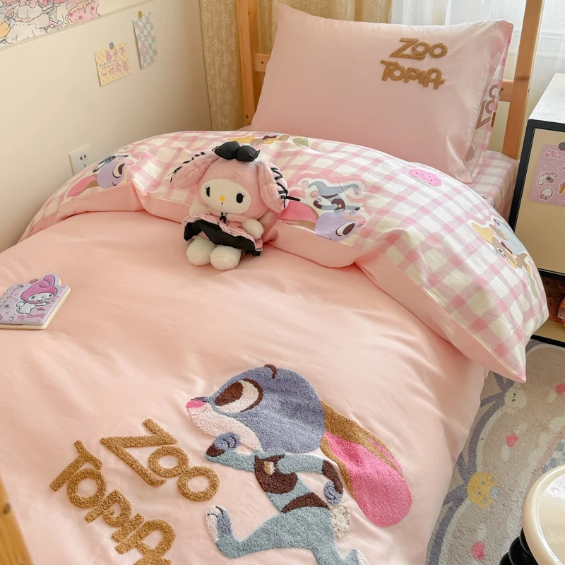 三丽鸥全棉床上四件套纯棉卡通风儿童毛巾绣被套床品床单人床笠款