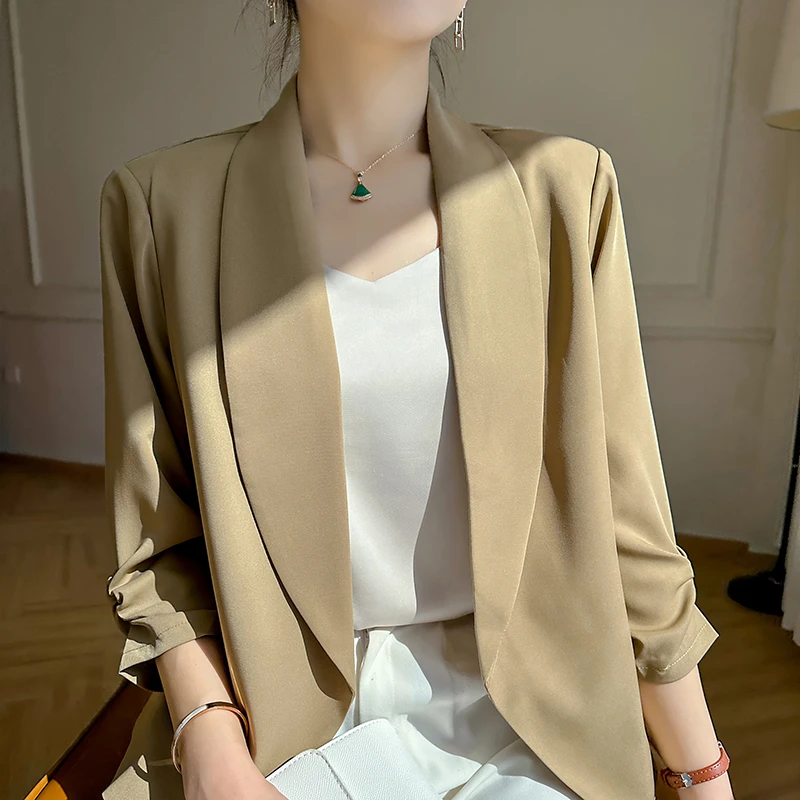 高端西装外套女夏天薄款纯色九分袖设计感气质显瘦休闲开衫外套女