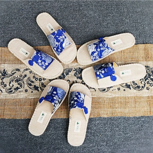 雅路人2025新款手工亚麻拖鞋藤草鞋面女士拖鞋四季一字拖亚麻拖鞋