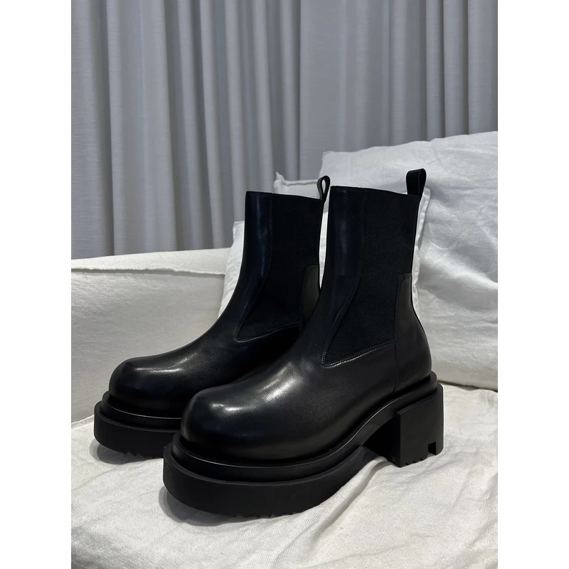 威廉威 男女同款【RO1:1皮靴】增高8-11cm头层牛皮橡胶大底靴子F47
