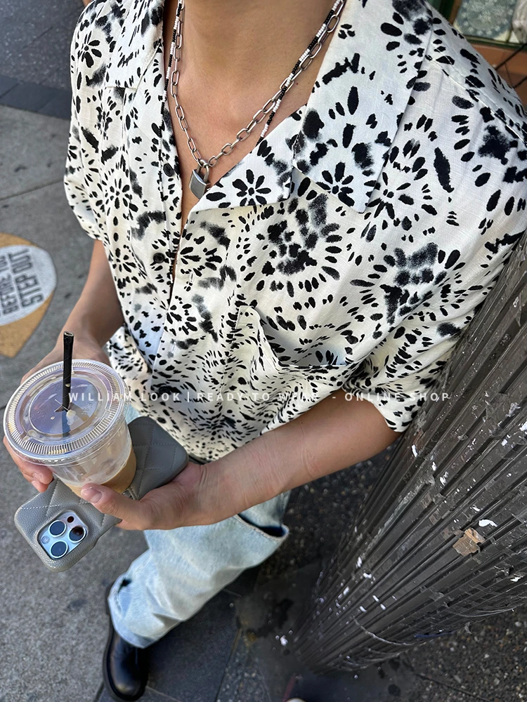 威廉威【墨尔本烟火】特调DNA晕染天丝亚麻混纺花衬衣B458