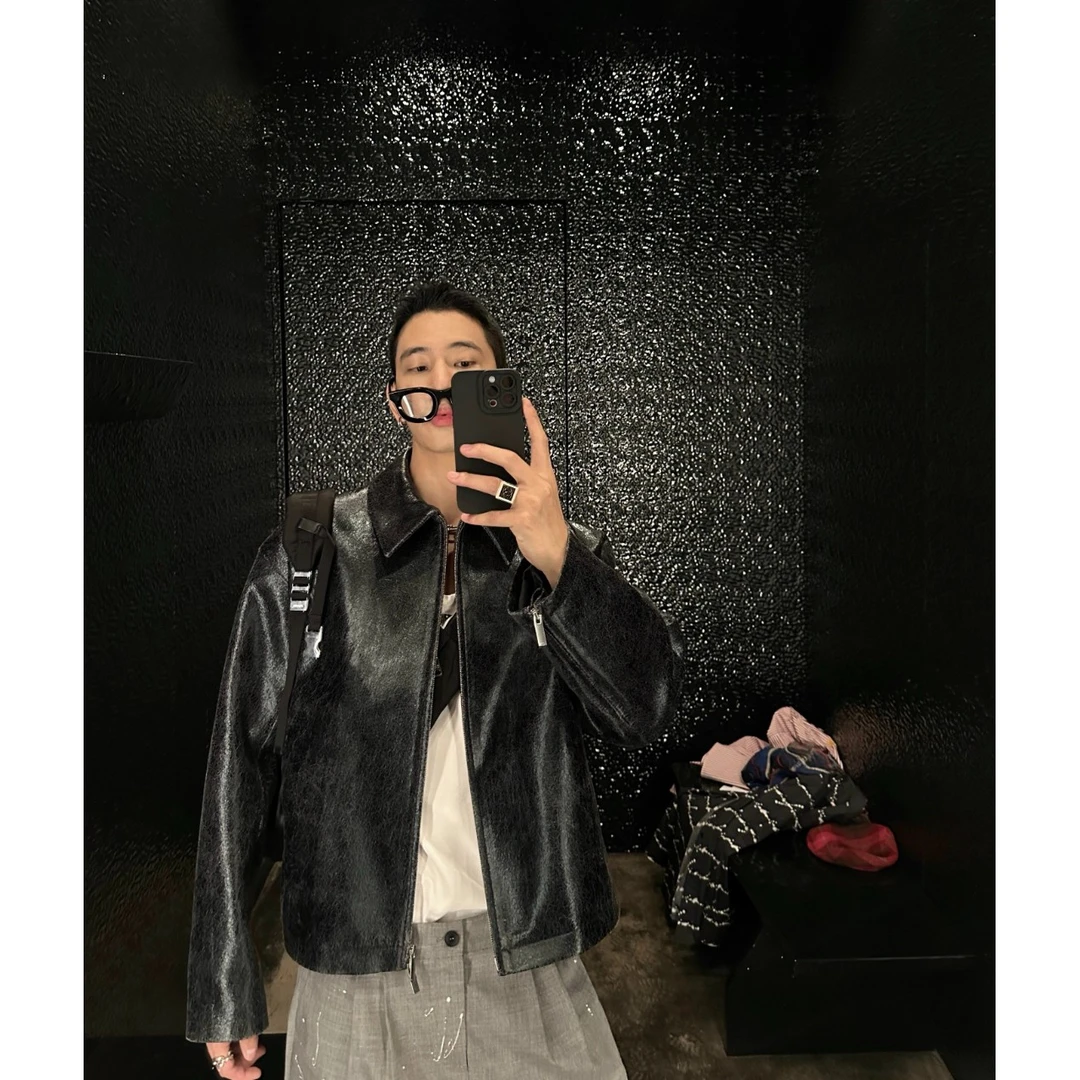 威廉威【from boy to man】极简阔型感爆裂皮时装干练皮衣C636