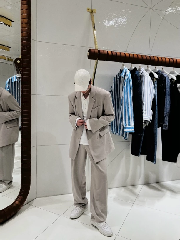 威廉威 男女同款【BV高级灰西装】针织混纺面料岩石灰西服套装Z195