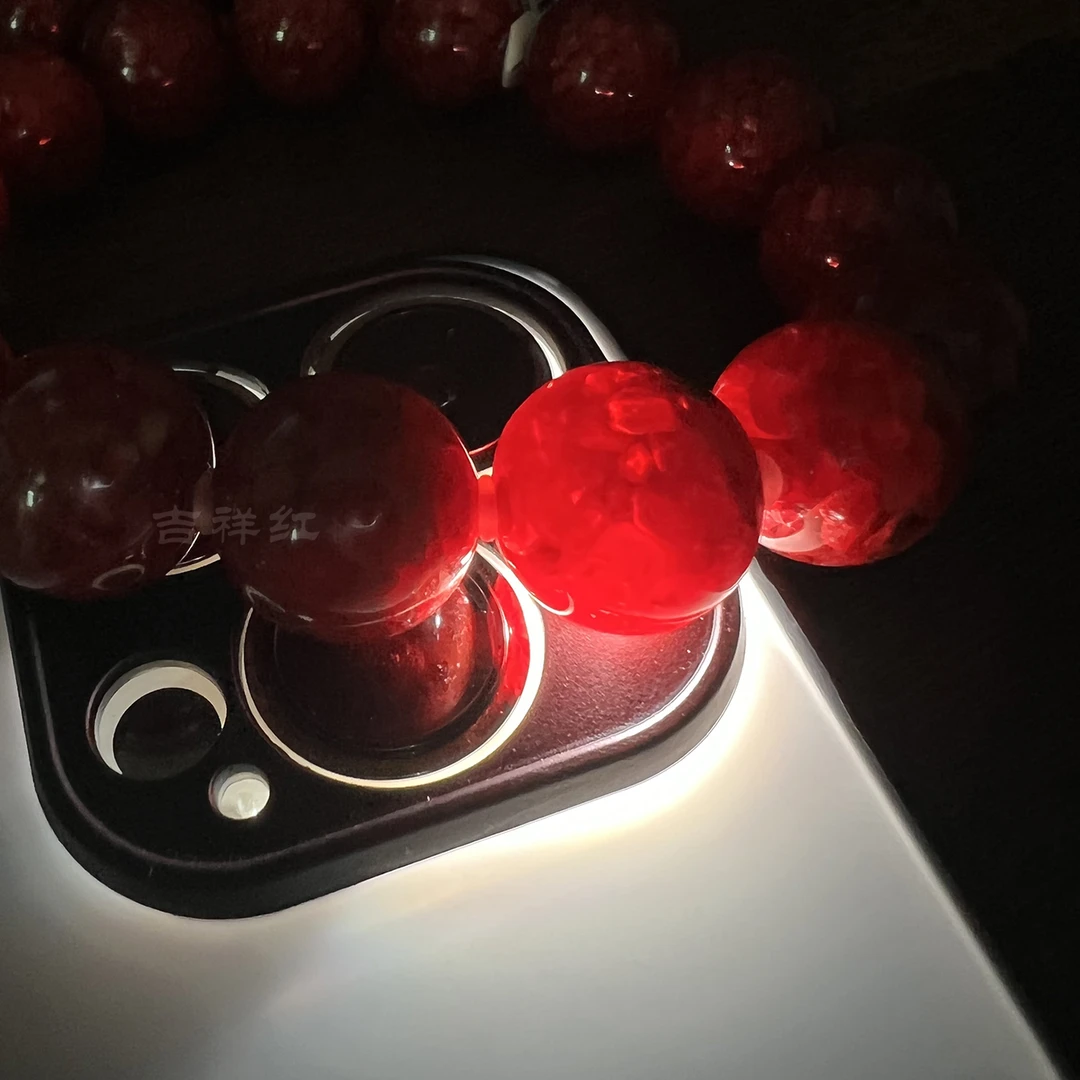 吉祥红 天然辰砂晶体颗粒砂（老坑深井砂）单圈手串-礼盒装