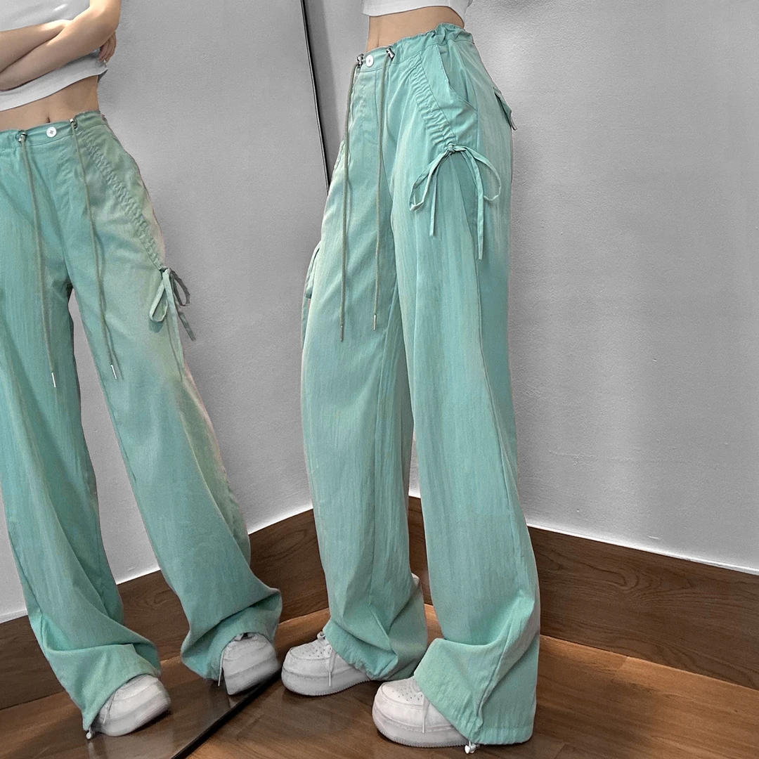 ADER JOJO新款女装夏季薄款工装裤女士黑色高档冰丝凉裤阔腿裤517