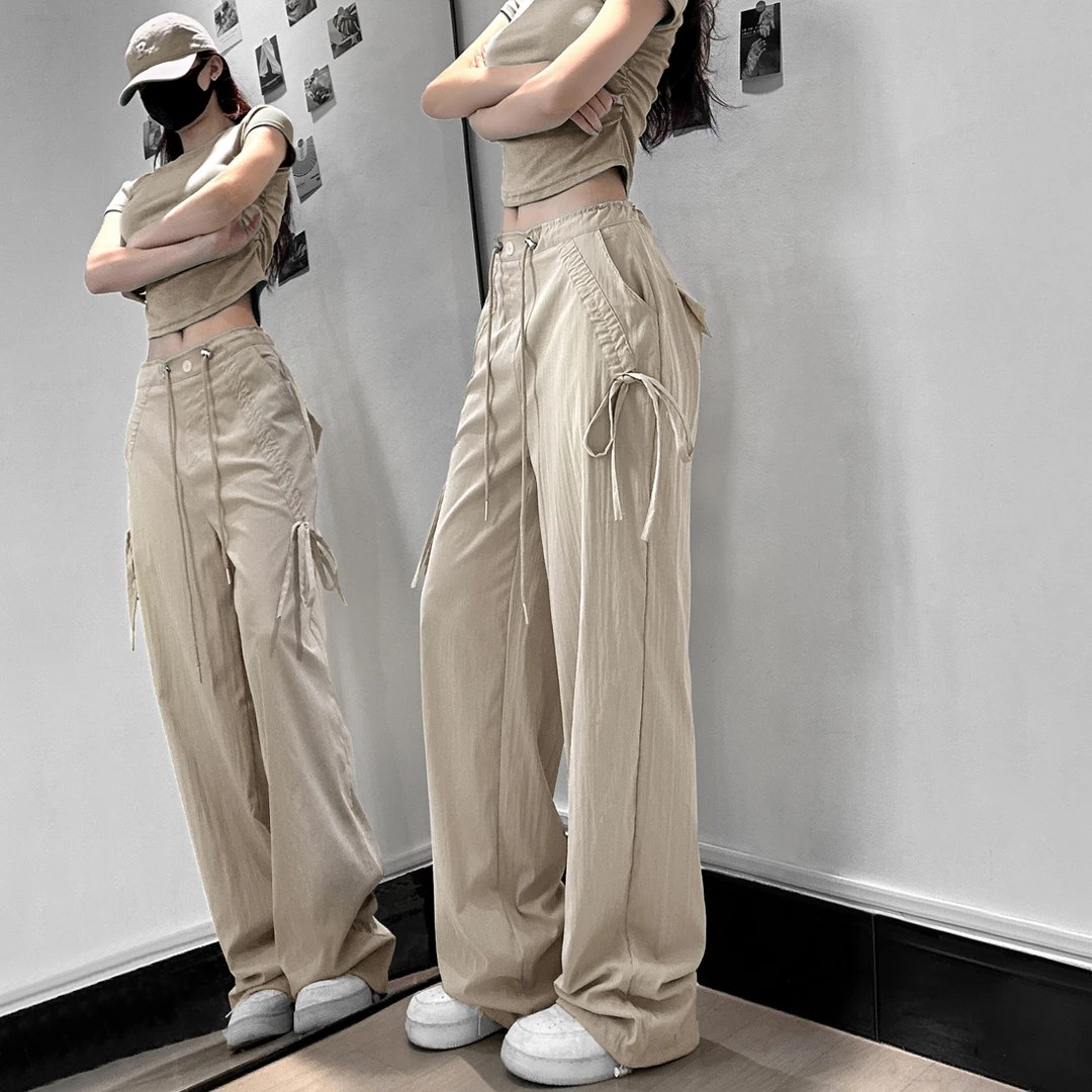 ADER JOJO新款女装夏季薄款显瘦女士黑色高档网红冰丝阔腿裤517