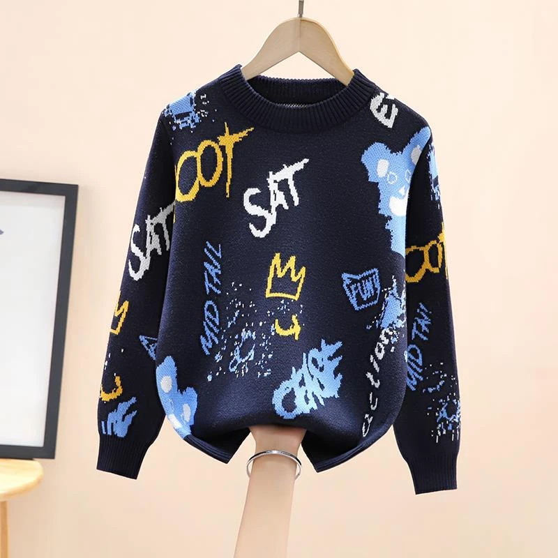 男童毛衣纯棉新款儿童针织衫宝宝中大童男孩加绒加厚线衣秋冬装潮