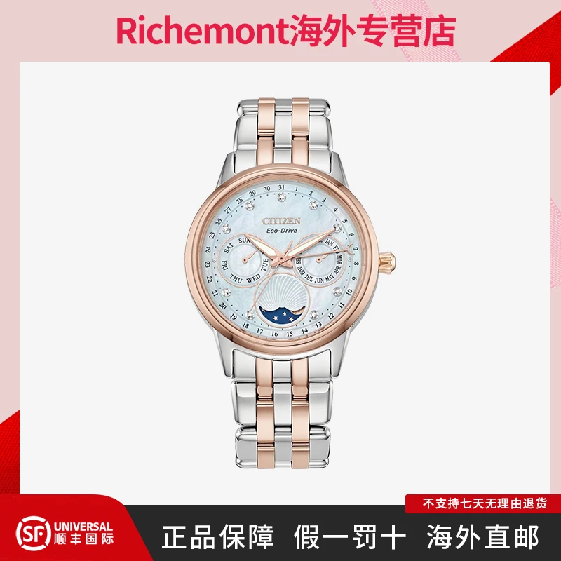 Citizen/西铁城直邮FD0006-56D月相钢带商务女表气质经典女士手表