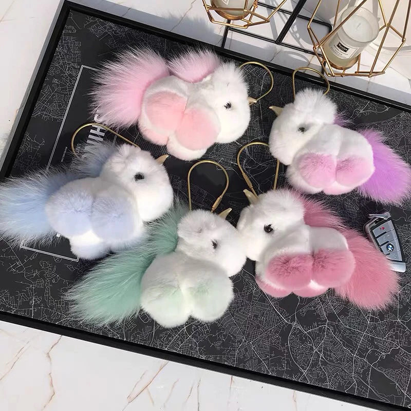 【独角兽】韩国毛绒可爱小马挂饰獭兔毛独角兽女孩礼物书包挂件